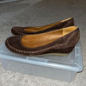 Nine West Brown Suede Wedge Loafers